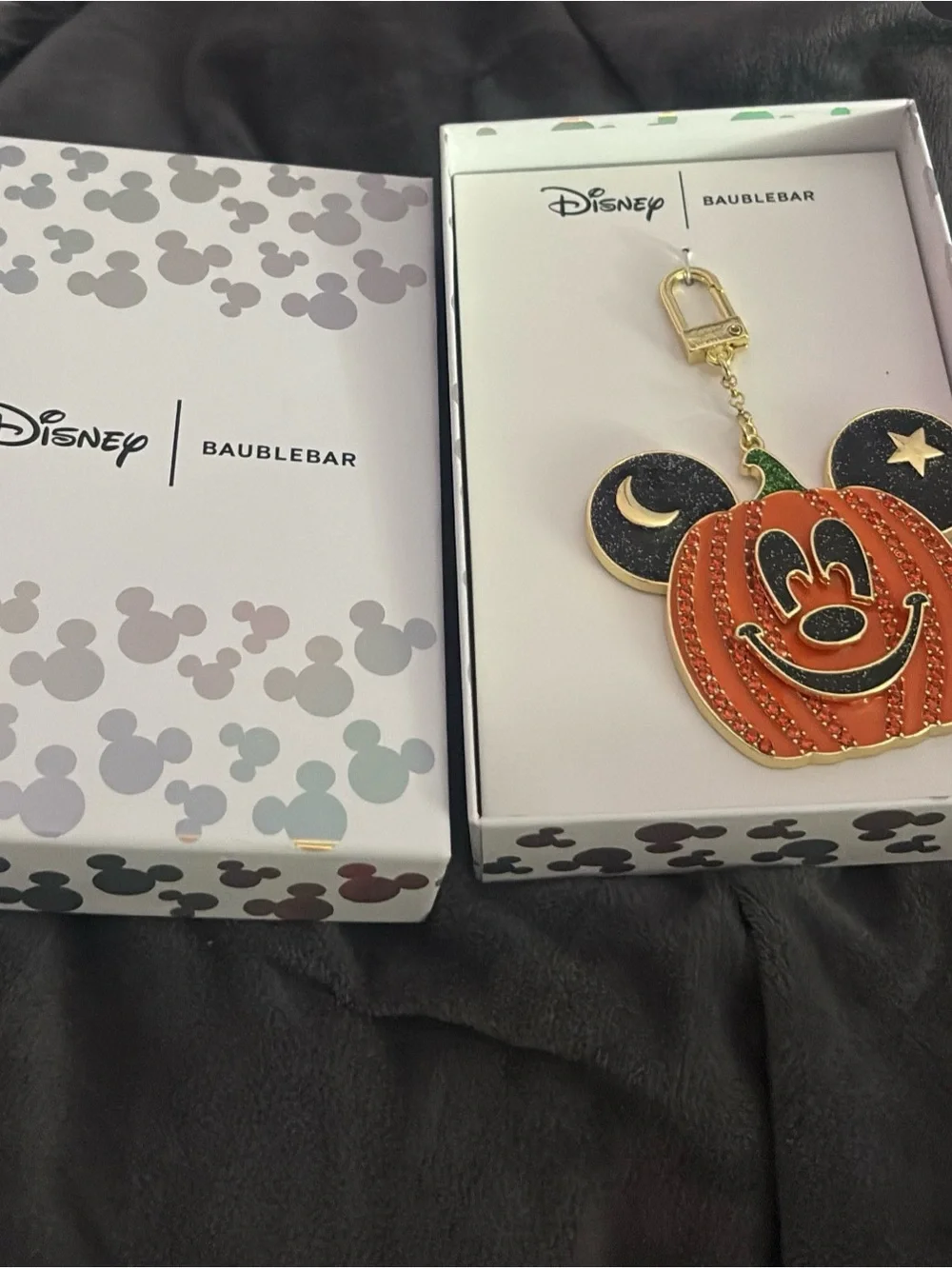BaubleBar Disney Pumpkin Mickey Enamel Keychain in Orange and Black